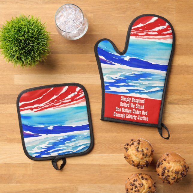 Simply Enspired United We Stand Oven Mitt & Pot Holder Set (Top Down)