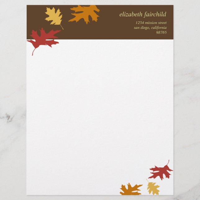 Simply fall leaves autumn brown thanksgiving theme personalized letterhead (Front)