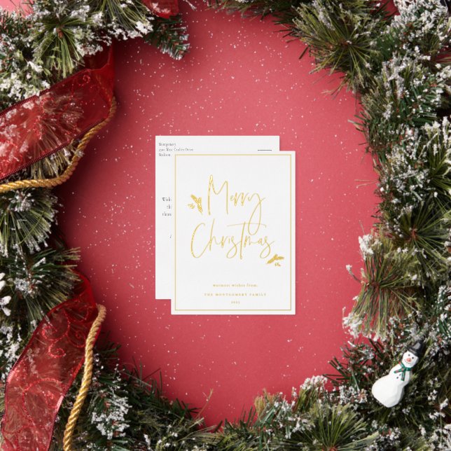 Simply Festive Script Foil Holiday Postcard (Insitu)