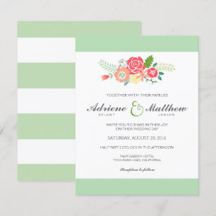Simply Floral & Stripes Wedding Invitation / Mint