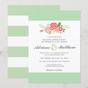 Simply Floral & Stripes Wedding Invitation / Mint