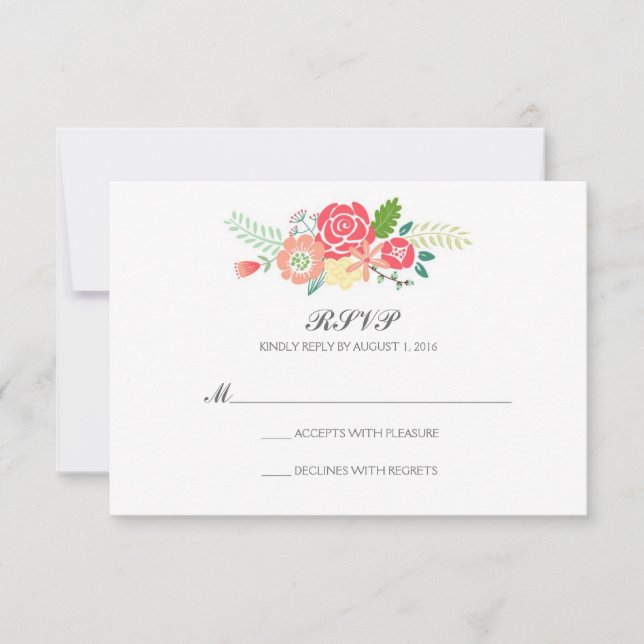 Simply Floral & Stripes Wedding RSVP / Mint Card (Front)