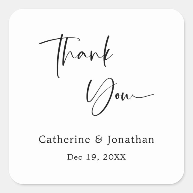 Simply Grateful: Modern Monogram Thank You Square Sticker (Front)