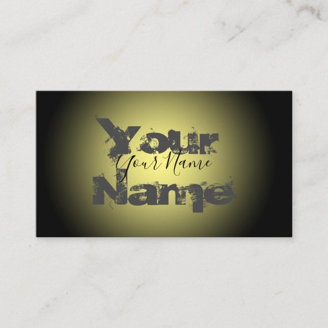 Simply grunge yellow and black vanished letters business card (Front)