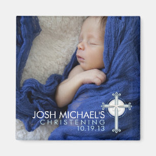 Simply Holy Cross Christening Photo Keepsake Magnet