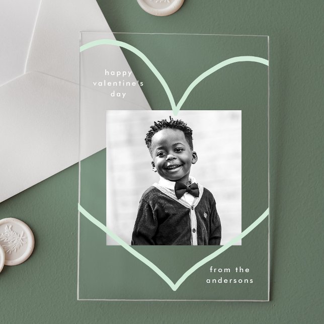 Simply Love Mint Green Heart Photo Valentine's Day Acrylic Invitations (Creator Uploaded)