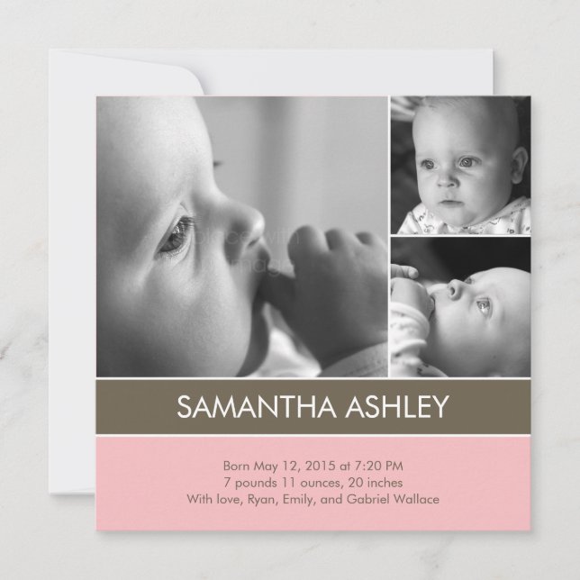 Simply Lovely - 3 Photos Birth Announcement (Front)