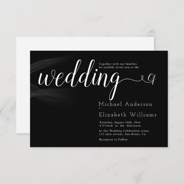 Simply Luxury Black & White Calligraphy wedding  I Invitation (Front/Back)