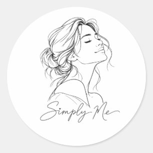 Simply Me – Elegant Woman Line Art Classic Round Sticker