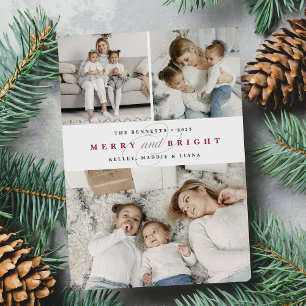 Simply Merry Cranberry   3 Photo Holiday Card