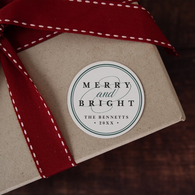 Simply Merry | Personalised Holiday Classic Round Sticker (Creator Uploaded)