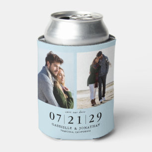 Simply Minimal Light Blue 2 Photo Save The Date Can Cooler