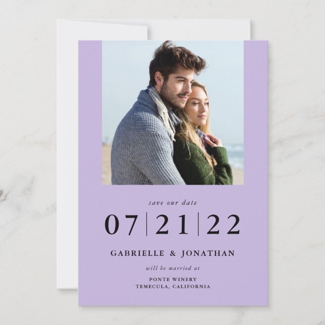 Simply Minimal Lilac 2 Photo Save The Date (Front)