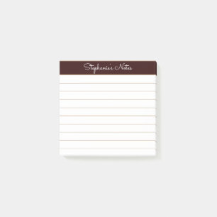 Simply Modern Chocolate Brown Personalised Lined Post-it Notes