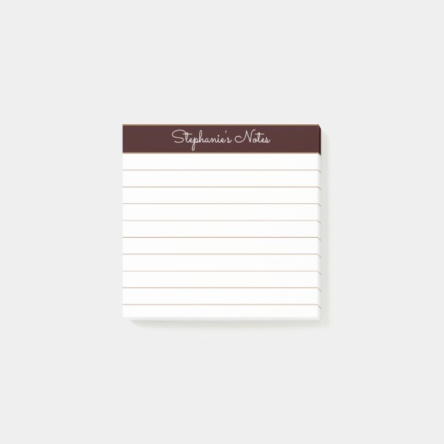 Simply Modern Chocolate Brown Personalised Lined Post-it Notes (Front)