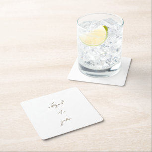 Simply Modern Gold Script Names Wedding  Square Paper Coaster