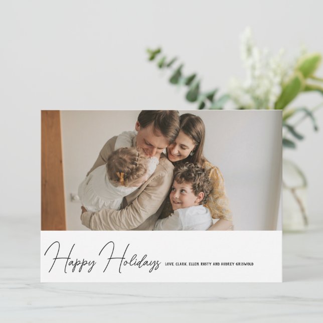 Simply Modern Happy Holidays Script Holiday Card (Standing Front)