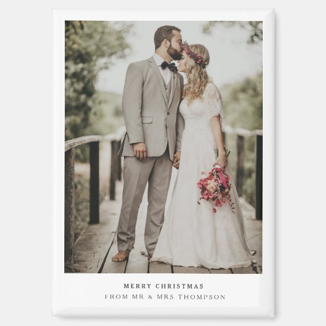 Simply Modern Merry Christmas | Wedding Photo Card Magnet (Front)
