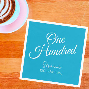 Simply Modern Script Aqua Blue 100th Birthday Napkin