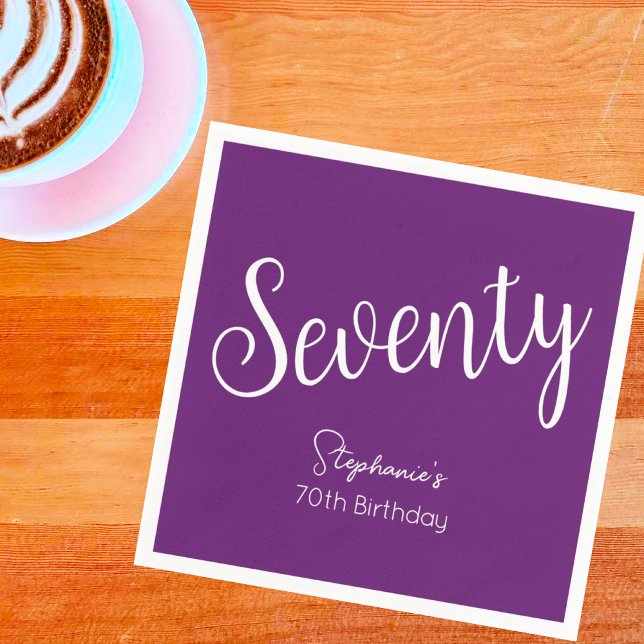 Simply Modern Script Autumn Purple 70th Birthday Napkin (Creator Uploaded)