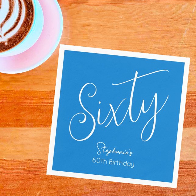 Simply Modern Script Blue 60th Birthday Party Napkin (Creator Uploaded)