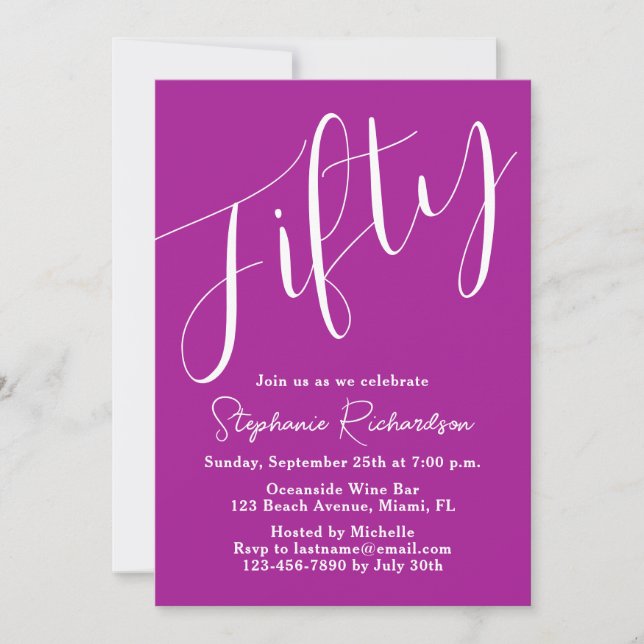 Simply Modern Script Dark Pink 50th Birthday Invitation (Front)