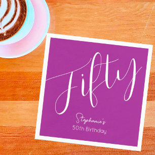 Simply Modern Script Dark Pink 50th Birthday Napkin