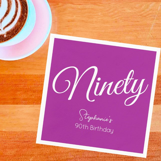 Simply Modern Script Dark Pink 90th Birthday Napkin (Creator Uploaded)