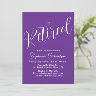 Simply Modern Script Dark Purple Retirement Invitation