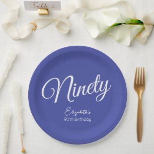 Simply Modern Script Lavender 90th Birthday Party Paper Plate