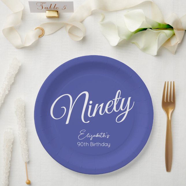 Simply Modern Script Lavender 90th Birthday Party Paper Plate (Wedding)