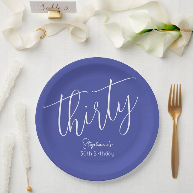 Simply Modern Script Lavender Purple 30th Birthday Paper Plate (Wedding)