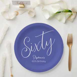 Simply Modern Script Lavender Purple 60th Birthday Paper Plate