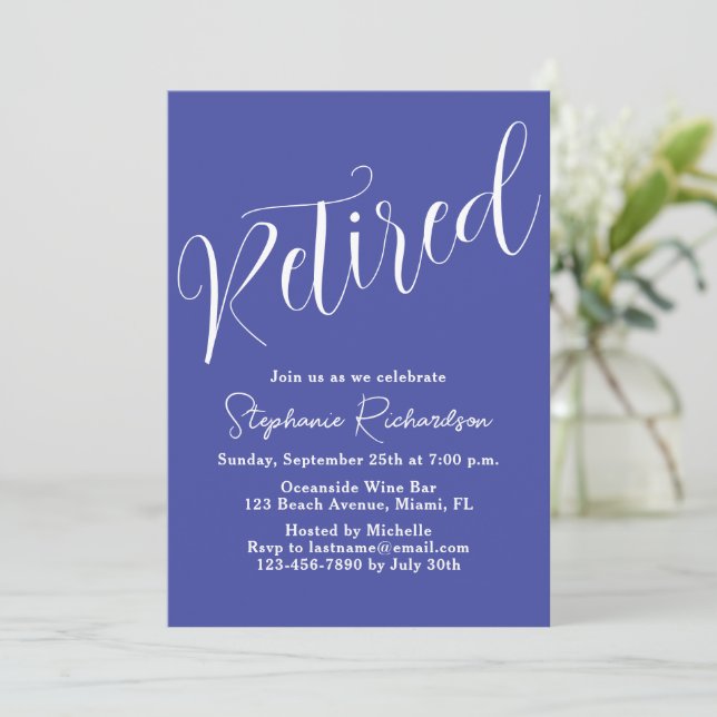 Simply Modern Script Lavender Retirement Invitation (Standing Front)