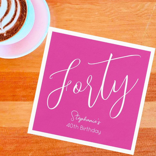 Simply Modern Script Pink 40th Birthday Party Napkin (Creator Uploaded)