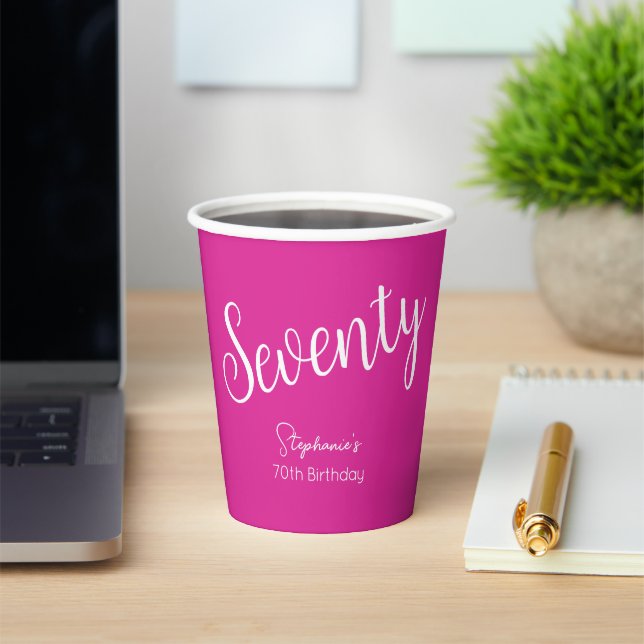 Simply Modern Script Pink 70th Birthday Paper Cups (Insitu)
