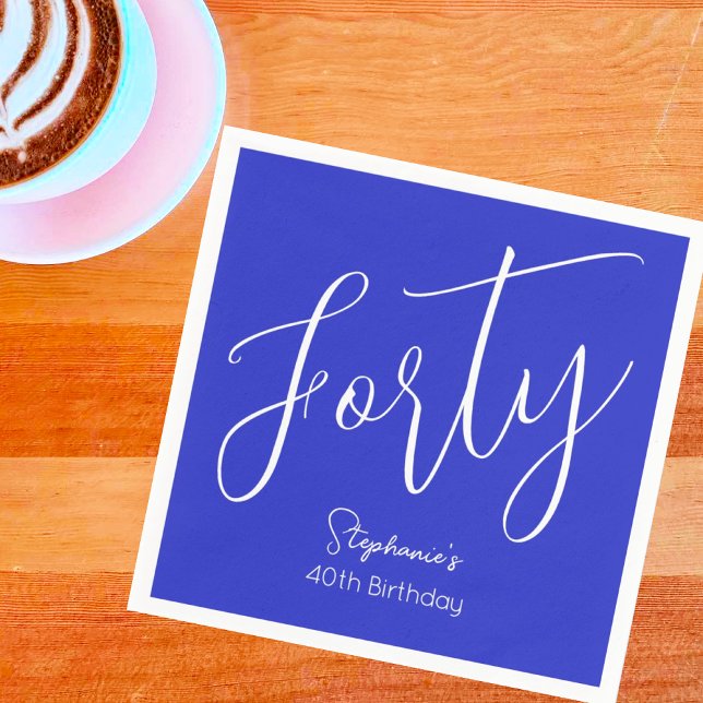 Simply Modern Script Royal Blue 40th Birthday Napkin (Creator Uploaded)