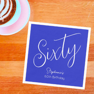 Simply Modern Script Royal Blue 60th Birthday Napkin