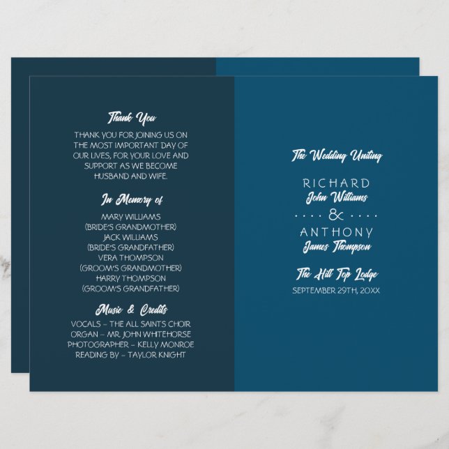 Simply Modern, Trendy Wedding Programme (Front/Back)
