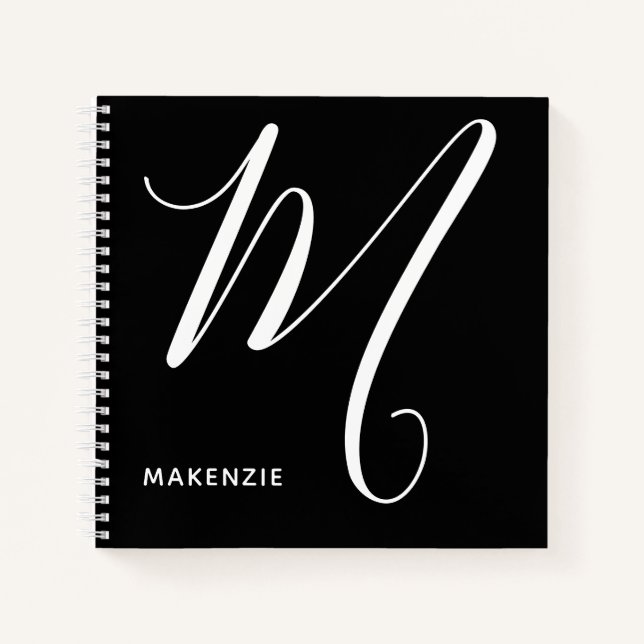 Simply Monogrammed Letter M Black & White Notebook (Front)