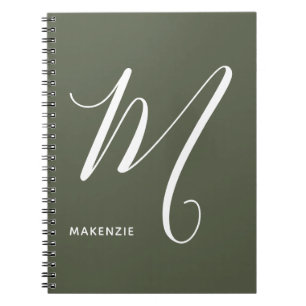 Simply Monogrammed Script Letter M Chive Green Notebook
