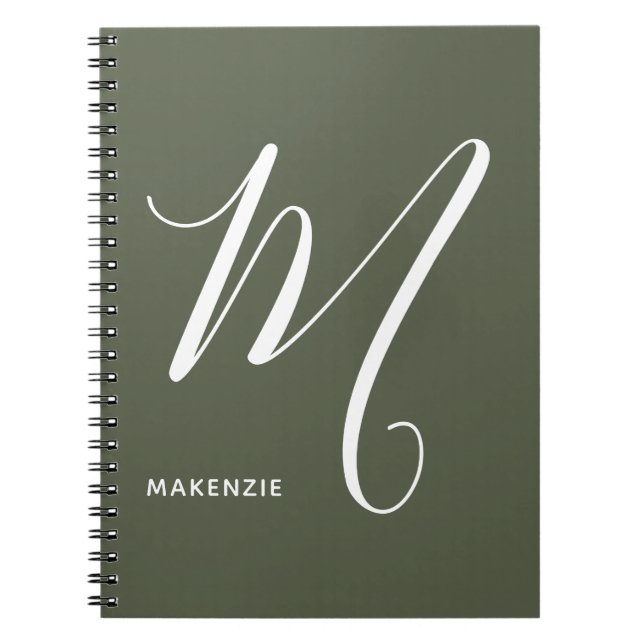 Simply Monogrammed Script Letter M Chive Green Notebook (Front)