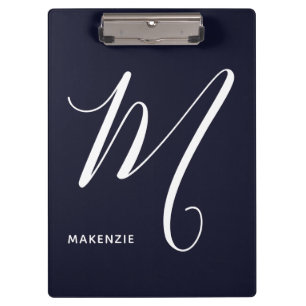 Simply Monogrammed Script Letter M Navy Blue Clipboard