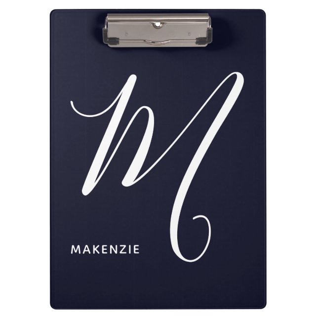 Simply Monogrammed Script Letter M Navy Blue Clipboard (Front)