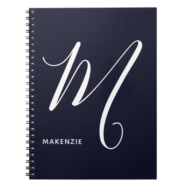 Simply Monogrammed Script Letter M Navy Blue Notebook (Front)