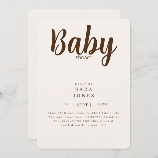 Simply Neutral Cream & Brown Baby Shower  Invitation (Front/Back)