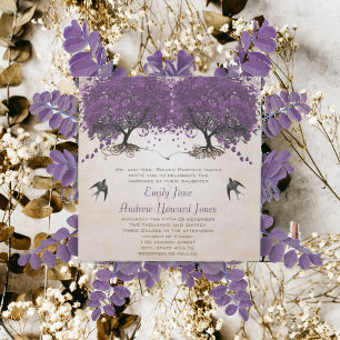 Simply Peachy Purple Vintage Heart Leaf Tree Invitation
