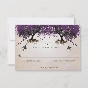 Simply Peachy Purple Vintage Heart Leaf Tree RSVP Invitation