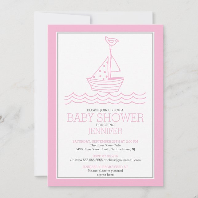 Simply Perfect Nautical Sailboat Girls Baby Shower Invitation (Front)