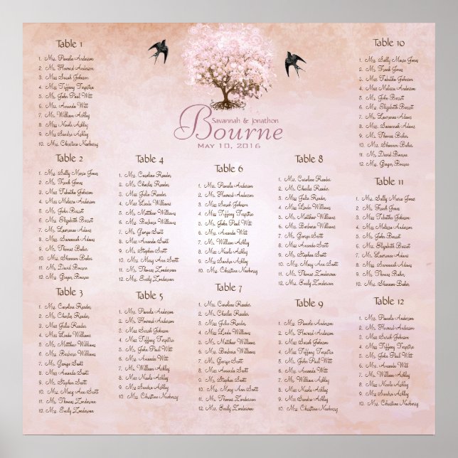 Simply Pink Heart Leaf Tree Love Bird Wedding Poster (Front)